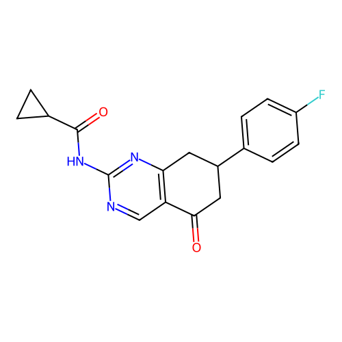 N-[7-(4-fluorophenyl)-5-oxo-5,6,7,8-tetrahydroquinazolin-2-yl]cyclopropanecarboxamide structure