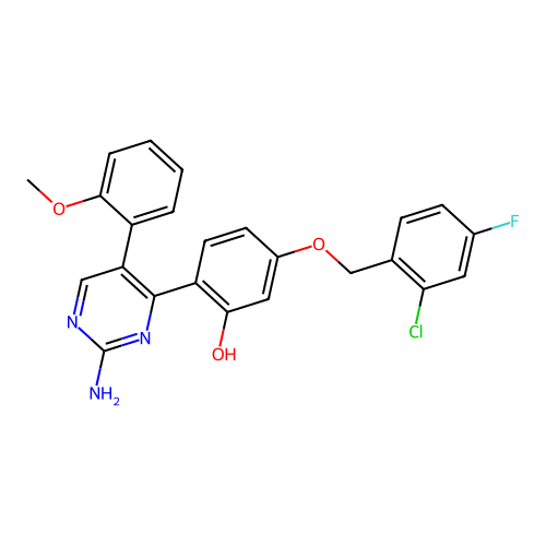 2-(2-amino-5-(2-methoxyphenyl)pyrimidin-4-yl)-5-((2-chloro-4-fluorobenzyl)oxy)phenol structure