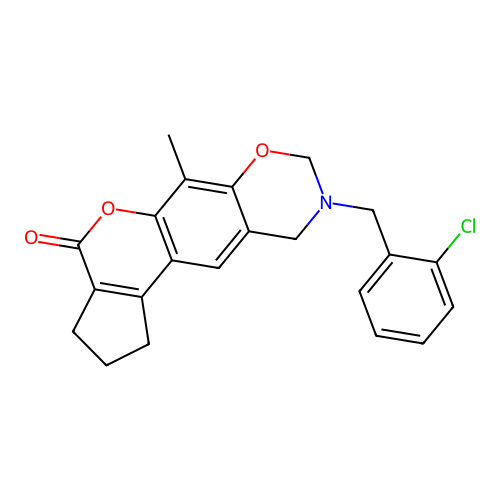 9-(2-chlorobenzyl)-6-methyl-2,3,9,10-tetrahydro-8H-cyclopenta[3,4]chromeno[6,7-e][1,3]oxazin-4(1H)-one structure
