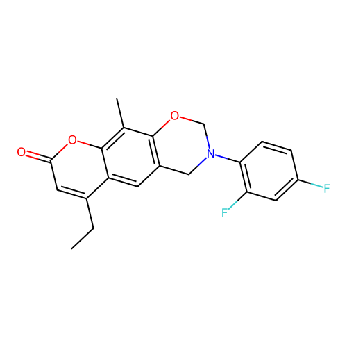 3-(2,4-difluorophenyl)-6-ethyl-10-methyl-2,4-dihydropyrano[3,2-g][1,3]benzoxazin-8-one structure