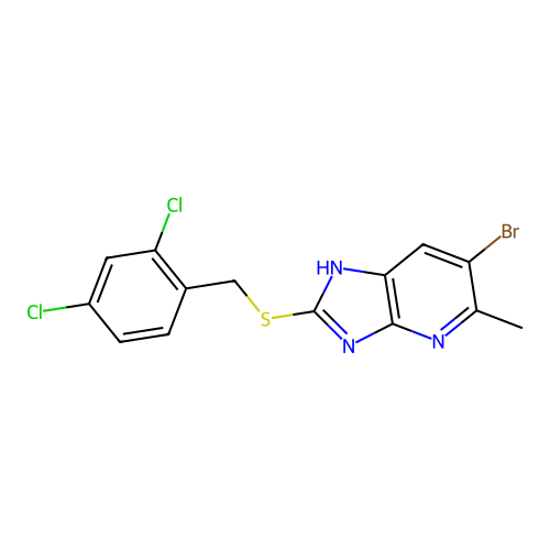 6-bromo-2-[(2,4-dichlorobenzyl)sulfanyl]-5-methyl-3H-imidazo[4,5-b]pyridine structure