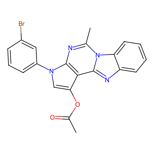 3-(3-bromophenyl)-5-methyl-3H-pyrrolo[2',3':4,5]pyrimido[1,6-a]benzimidazol-1-yl acetate structure