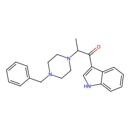 2-(4-benzylpiperazin-1-yl)-1-(1H-indol-3-yl)propan-1-one structure