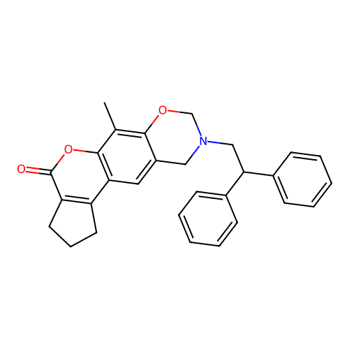 9-(2,2-diphenylethyl)-6-methyl-2,3,9,10-tetrahydro-1H-cyclopenta[3,4]chromeno[6,7-e][1,3]oxazin-4(8H)-one structure