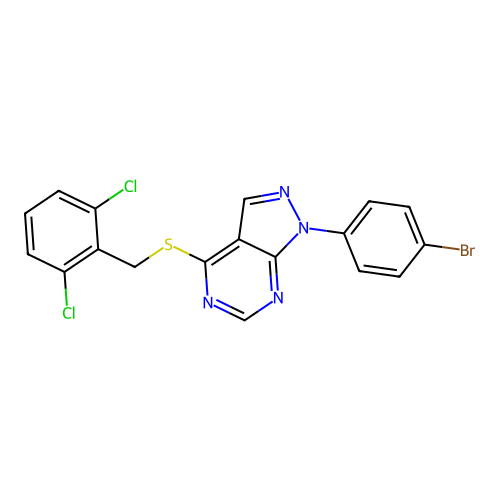 1-(4-bromophenyl)-4-[(2,6-dichlorobenzyl)sulfanyl]-1H-pyrazolo[3,4-d]pyrimidine structure