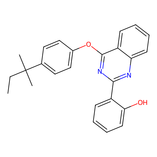 2-{4-[4-(2-Methylbutan-2-yl)phenoxy]quinazolin-1-ium-2-yl}phenolate structure