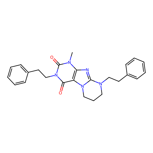1-methyl-3,9-diphenethyl-6,7,8,9-tetrahydropyrimido[2,1-f]purine-2,4(1H,3H)-dione structure