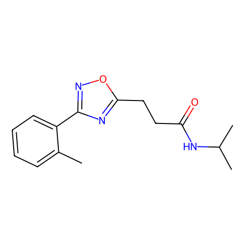 3-[3-(2-methylphenyl)-1,2,4-oxadiazol-5-yl]-N-propan-2-ylpropanamide structure