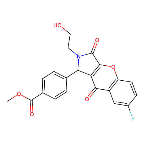 methyl 4-[7-fluoro-2-(2-hydroxyethyl)-3,9-dioxo-1,2,3,9-tetrahydrochromeno[2,3-c]pyrrol-1-yl]benzoate structure