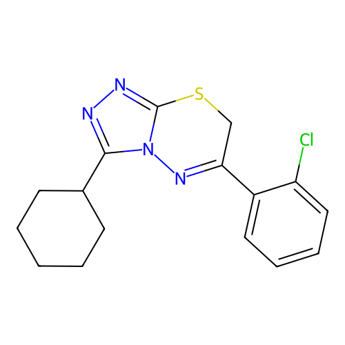 6-(2-chlorophenyl)-3-cyclohexyl-7H-[1,2,4]triazolo[3,4-b][1,3,4]thiadiazine structure