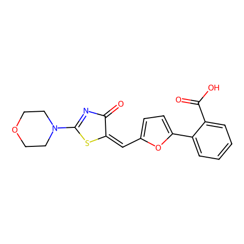 (E)-2-(5-((2-morpholino-4-oxothiazol-5(4H)-ylidene)methyl)furan-2-yl)benzoic acid structure