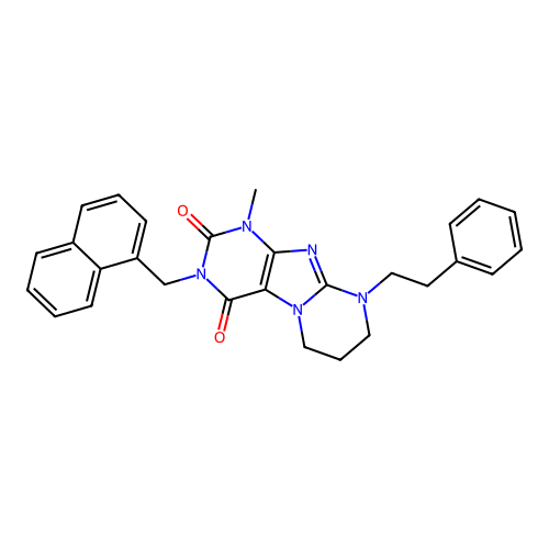 1-methyl-3-(naphthalen-1-ylmethyl)-9-(2-phenylethyl)-6,7,8,9-tetrahydropyrimido[2,1-f]purine-2,4(1H,3H)-dione structure