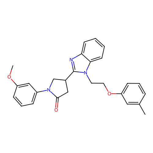 1-(3-methoxyphenyl)-4-(1-(2-(m-tolyloxy)ethyl)-1H-benzo[d]imidazol-2-yl)pyrrolidin-2-one structure