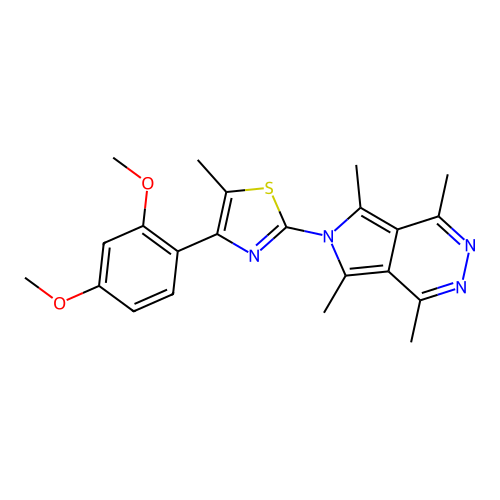 4-(2,4-dimethoxyphenyl)-5-methyl-2-(1,4,5,7-tetramethyl-6H-pyrrolo[3,4-d]pyridazin-6-yl)thiazole structure