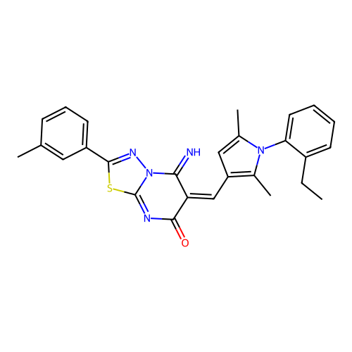 (E)-6-((1-(2-ethylphenyl)-2,5-dimethyl-1H-pyrrol-3-yl)methylene)-5-imino-2-(m-tolyl)-5H-[1,3,4]thiadiazolo[3,2-a]pyrimidin-7(6H)-one structure