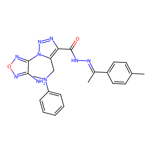 (E)-1-(4-amino-1,2,5-oxadiazol-3-yl)-5-((methyl(phenyl)amino)methyl)-N'-(1-(p-tolyl)ethylidene)-1H-1,2,3-triazole-4-carbohydrazide structure