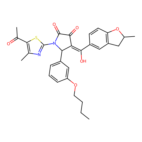 (4E)-1-(5-acetyl-4-methyl-1,3-thiazol-2-yl)-5-(3-butoxyphenyl)-4-[hydroxy(2-methyl-2,3-dihydro-1-benzofuran-5-yl)methylidene]pyrrolidine-2,3-dione structure