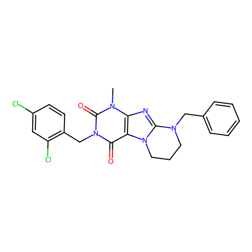 9-benzyl-3-(2,4-dichlorobenzyl)-1-methyl-6,7,8,9-tetrahydropyrimido[2,1-f]purine-2,4(1H,3H)-dione structure