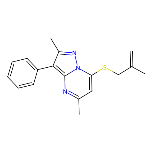 2,5-dimethyl-7-[(2-methylprop-2-en-1-yl)sulfanyl]-3-phenylpyrazolo[1,5-a]pyrimidine structure