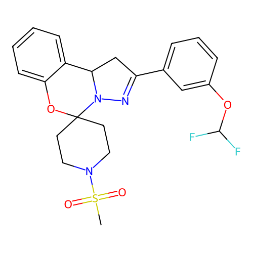 2'-[3-(difluoromethoxy)phenyl]-1-(methylsulfonyl)-1',10b'-dihydrospiro[piperidine-4,5'-pyrazolo[1,5-c][1,3]benzoxazine] structure