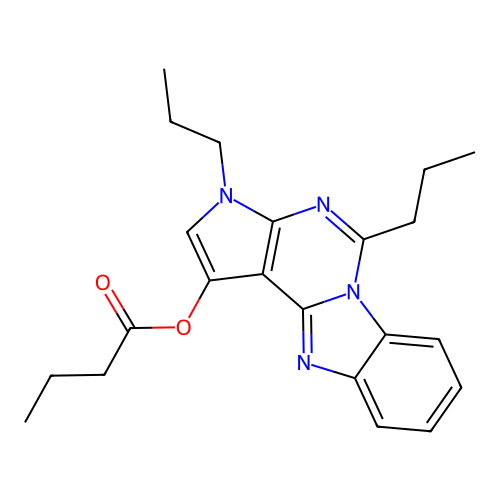 3,5-dipropyl-3H-benzo[4,5]imidazo[1,2-c]pyrrolo[3,2-e]pyrimidin-1-yl butyrate structure