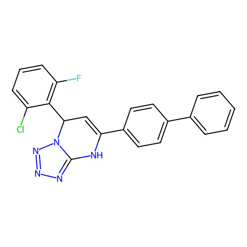 5-(biphenyl-4-yl)-7-(2-chloro-6-fluorophenyl)-3,7-dihydrotetrazolo[1,5-a]pyrimidine structure