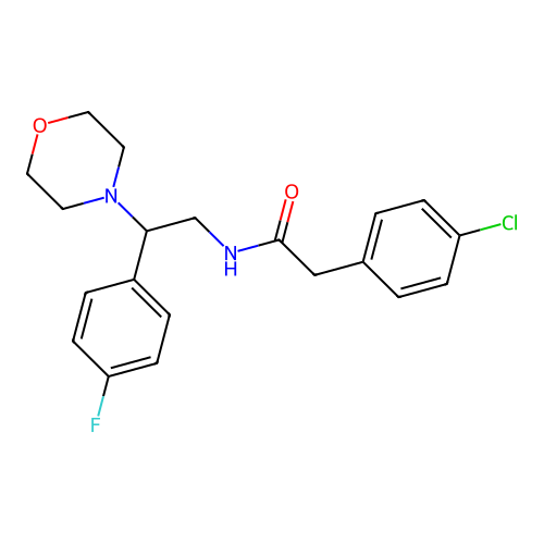 2-(4-chlorophenyl)-N-(2-(4-fluorophenyl)-2-morpholinoethyl)acetamide structure