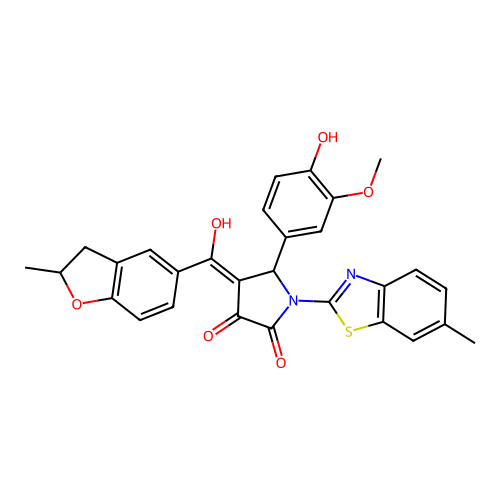 (4E)-5-(4-hydroxy-3-methoxyphenyl)-4-[hydroxy(2-methyl-2,3-dihydro-1-benzofuran-5-yl)methylidene]-1-(6-methyl-1,3-benzothiazol-2-yl)pyrrolidine-2,3-dione structure