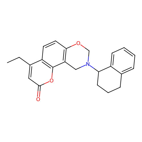 4-ethyl-9-(1,2,3,4-tetrahydronaphthalen-1-yl)-8,10-dihydropyrano[2,3-f][1,3]benzoxazin-2-one structure