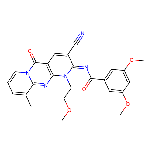 (E)-N-(3-cyano-1-(2-methoxyethyl)-10-methyl-5-oxo-1H-dipyrido[1,2-a:2',3'-d]pyrimidin-2(5H)-ylidene)-3,5-dimethoxybenzamide structure