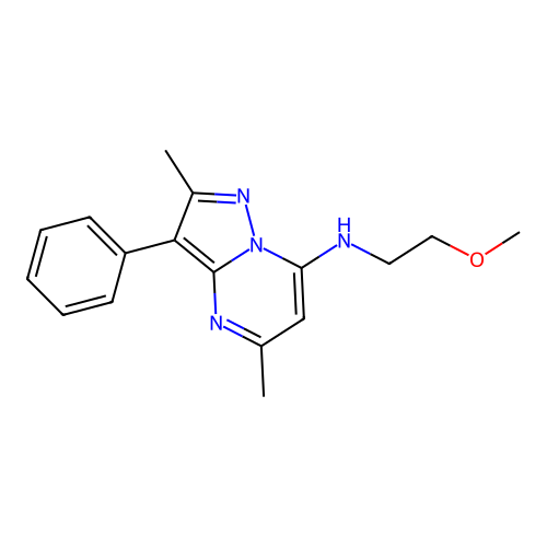 N-(2-methoxyethyl)-2,5-dimethyl-3-phenylpyrazolo[1,5-a]pyrimidin-7-amine structure