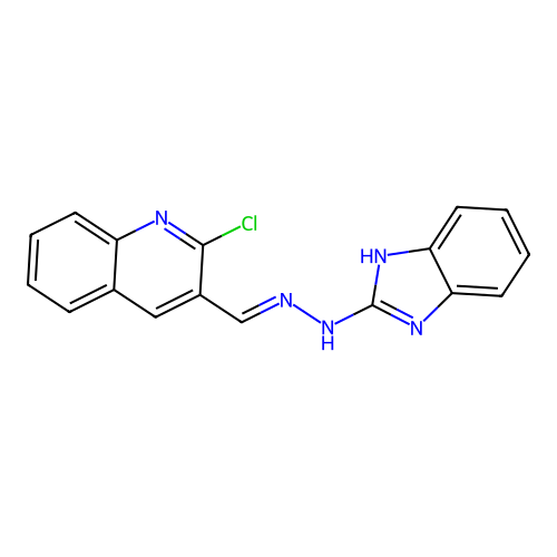 2-chloro-3-[(E)-(1,3-dihydro-2H-benzimidazol-2-ylidenehydrazinylidene)methyl]quinoline structure