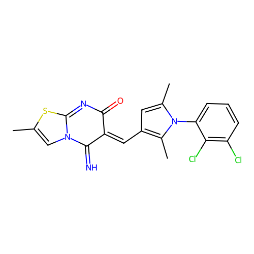 (6Z)-6-[[1-(2,3-dichlorophenyl)-2,5-dimethylpyrrol-3-yl]methylidene]-5-imino-2-methyl-[1,3]thiazolo[3,2-a]pyrimidin-7-one structure