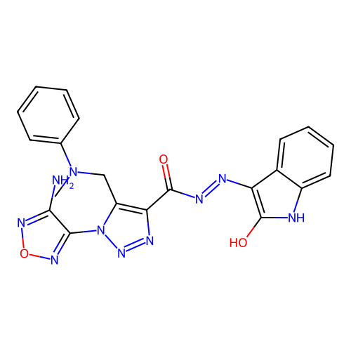 (Z)-1-(4-amino-1,2,5-oxadiazol-3-yl)-5-((methyl(phenyl)amino)methyl)-N'-(2-oxoindolin-3-ylidene)-1H-1,2,3-triazole-4-carbohydrazide structure