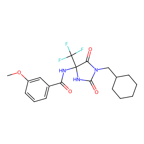 N-(1-(cyclohexylmethyl)-2,5-dioxo-4-(trifluoromethyl)imidazolidin-4-yl)-3-methoxybenzamide structure