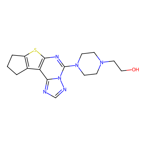 2-(4-(9,10-dihydro-8H-cyclopenta[4,5]thieno[3,2-e][1,2,4]triazolo[1,5-c]pyrimidin-5-yl)piperazin-1-yl)ethanol structure