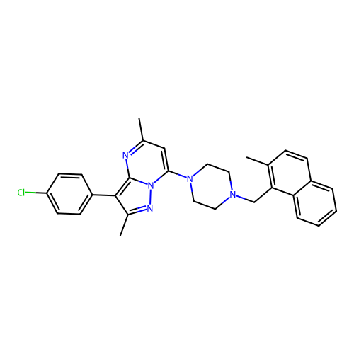 3-(4-chlorophenyl)-2,5-dimethyl-7-{4-[(2-methylnaphthalen-1-yl)methyl]piperazin-1-yl}pyrazolo[1,5-a]pyrimidine structure