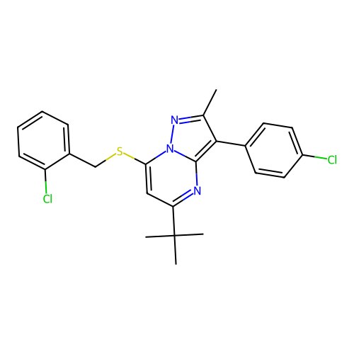 5-tert-butyl-7-[(2-chlorobenzyl)sulfanyl]-3-(4-chlorophenyl)-2-methylpyrazolo[1,5-a]pyrimidine structure