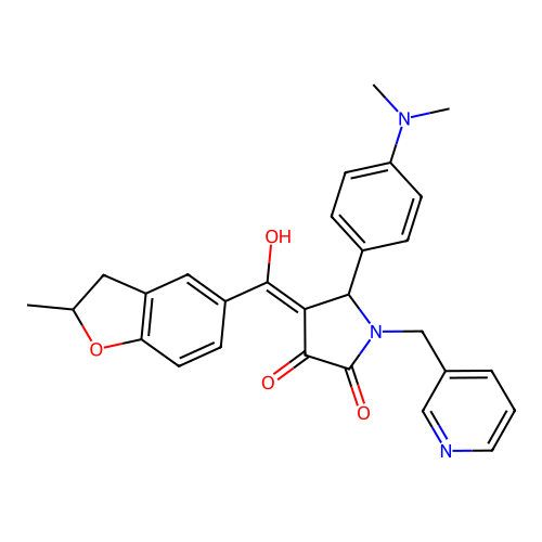 (4E)-5-(4-dimethylaminophenyl)-4-[hydroxy-(2-methyl-2,3-dihydro-1-benzofuran-5-yl)methylidene]-1-(pyridin-3-ylmethyl)pyrrolidine-2,3-dione structure