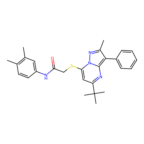 2-[(5-tert-butyl-2-methyl-3-phenylpyrazolo[1,5-a]pyrimidin-7-yl)sulfanyl]-N-(3,4-dimethylphenyl)acetamide structure