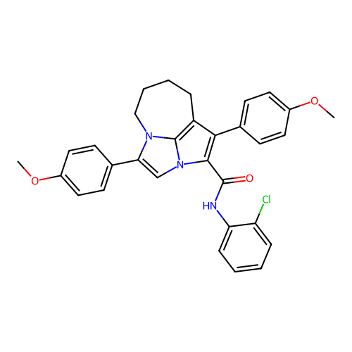 N-(2-chlorophenyl)-1,4-bis(4-methoxyphenyl)-5,6,7,8-tetrahydro-2a,4a-diazacyclopenta[cd]azulene-2-carboxamide structure