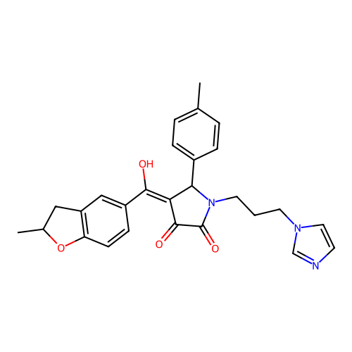 (4E)-4-[hydroxy-(2-methyl-2,3-dihydro-1-benzofuran-5-yl)methylidene]-1-(3-imidazol-1-ylpropyl)-5-(4-methylphenyl)pyrrolidine-2,3-dione structure
