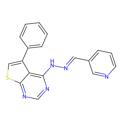 5-phenyl-4-[(2E)-2-(pyridin-3-ylmethylidene)hydrazinyl]thieno[2,3-d]pyrimidine structure