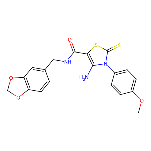 4-amino-N-(1,3-benzodioxol-5-ylmethyl)-3-(4-methoxyphenyl)-2-thioxo-2,3-dihydro-1,3-thiazole-5-carboxamide structure