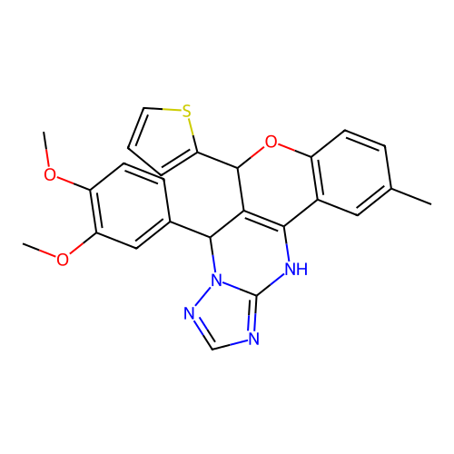 7-(3,4-dimethoxyphenyl)-2-methyl-6-(thiophen-2-yl)-7,11-dihydro-6H-chromeno[4,3-d][1,2,4]triazolo[1,5-a]pyrimidine structure