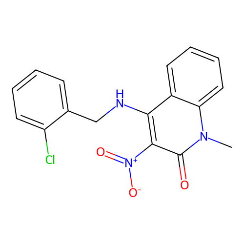 4-((2-chlorobenzyl)amino)-1-methyl-3-nitroquinolin-2(1H)-one structure