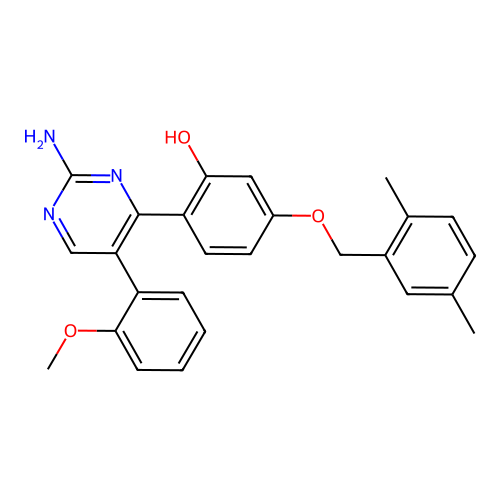 2-(2-Amino-5-(2-methoxyphenyl)pyrimidin-4-yl)-5-((2,5-dimethylbenzyl)oxy)phenol structure