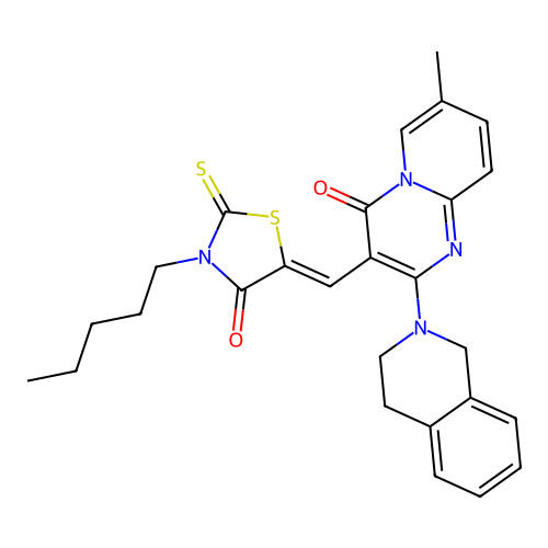 2-(3,4-dihydroisoquinolin-2(1H)-yl)-7-methyl-3-[(Z)-(4-oxo-3-pentyl-2-thioxo-1,3-thiazolidin-5-ylidene)methyl]-4H-pyrido[1,2-a]pyrimidin-4-one structure