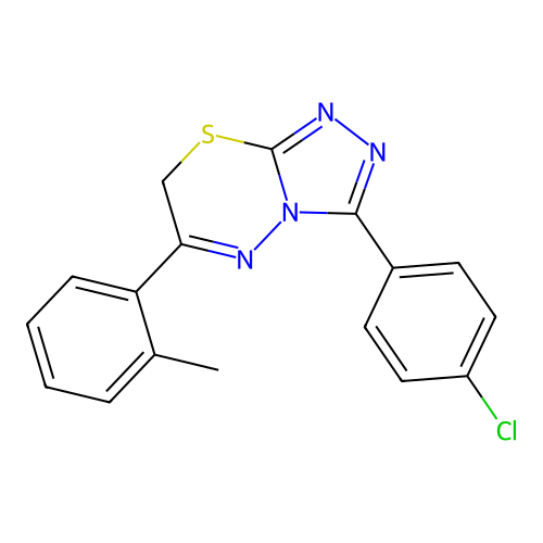 3-(4-chlorophenyl)-6-(2-methylphenyl)-7H-[1,2,4]triazolo[3,4-b][1,3,4]thiadiazine structure