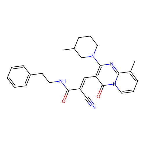 (2E)-2-cyano-3-[9-methyl-2-(3-methylpiperidin-1-yl)-4-oxo-4H-pyrido[1,2-a]pyrimidin-3-yl]-N-(2-phenylethyl)prop-2-enamide structure